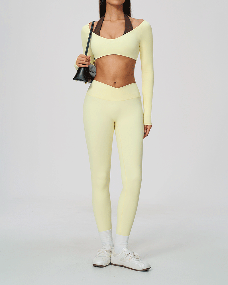 Halter-neck V-neck long-sleeve yoga top
