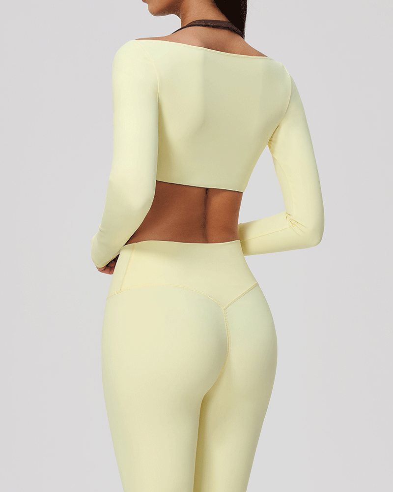 Halter-neck V-neck long-sleeve yoga top