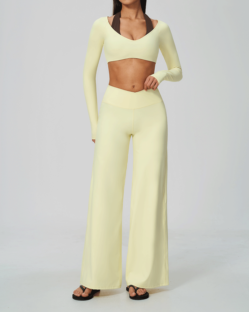Halter-neck V-neck long-sleeve yoga top