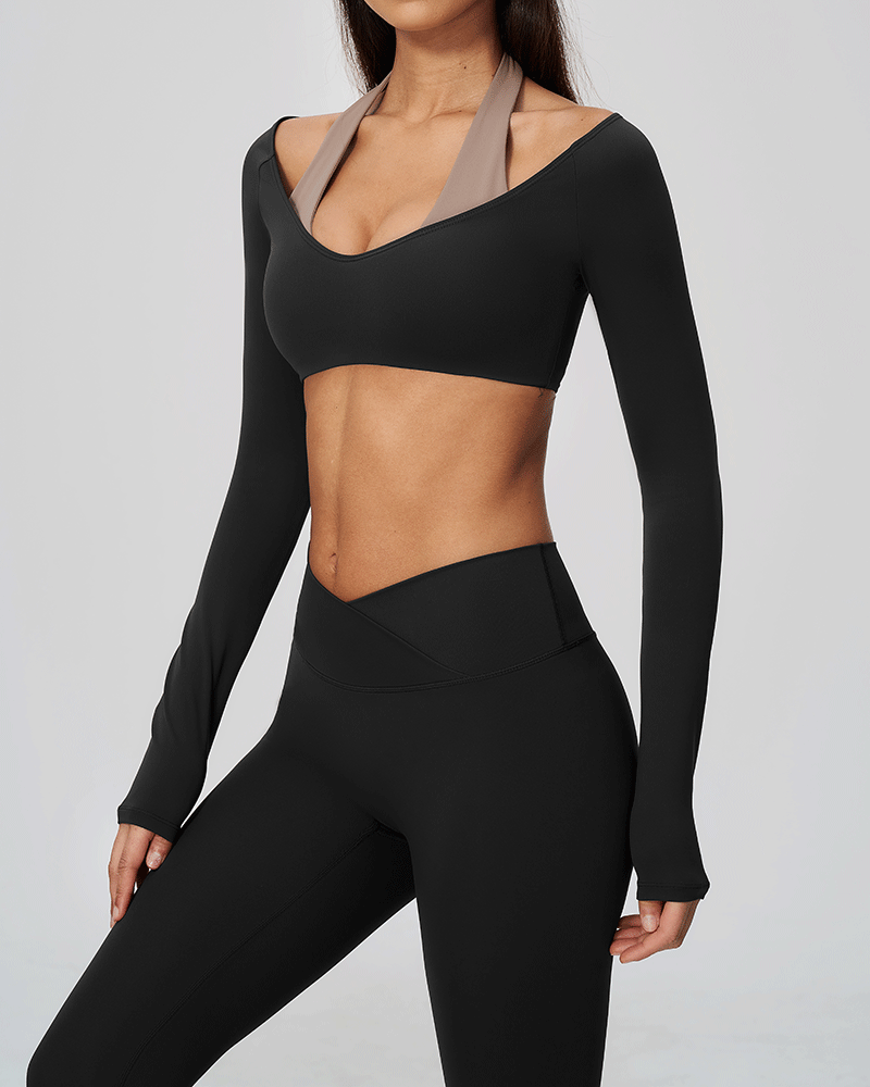Halter-neck V-neck long-sleeve yoga top