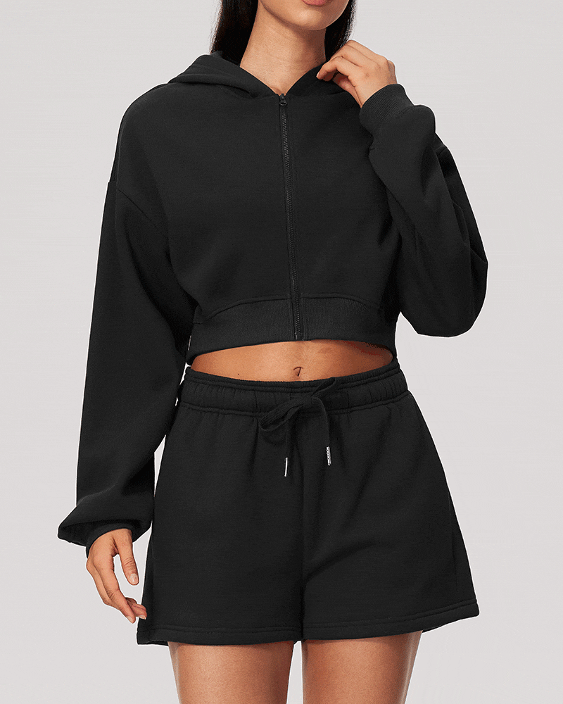 Cropped Zip-Up Hoodie Jacket for Women