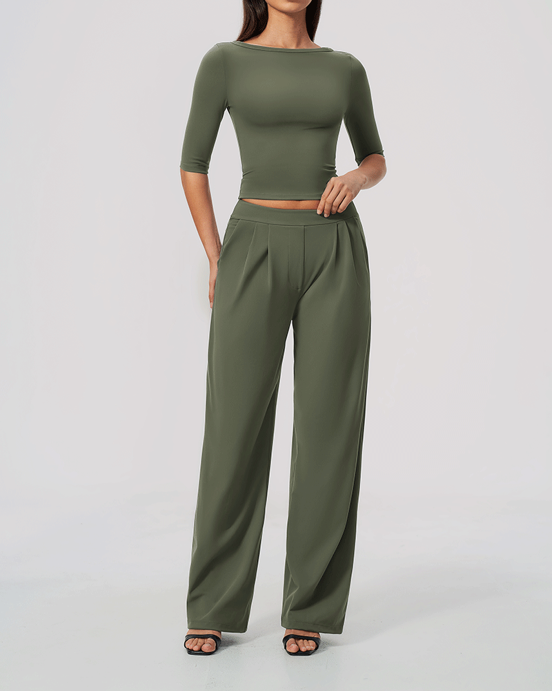 Brushed Sculpted Boat-Neck Yoga Top