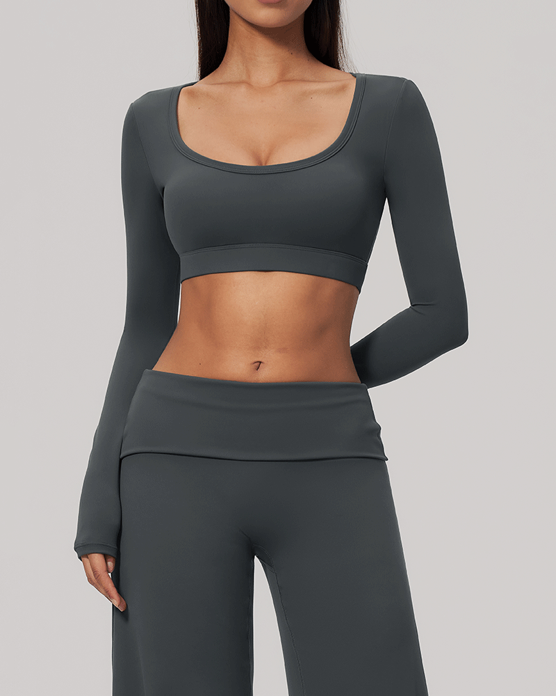 Sculpted U-Neck Cropped Long-Sleeve Top