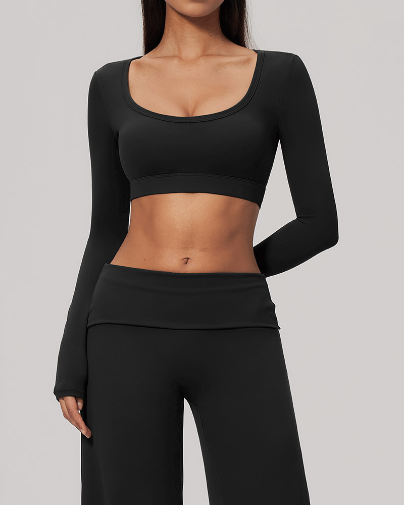 Sculpted U-Neck Cropped Long-Sleeve Top