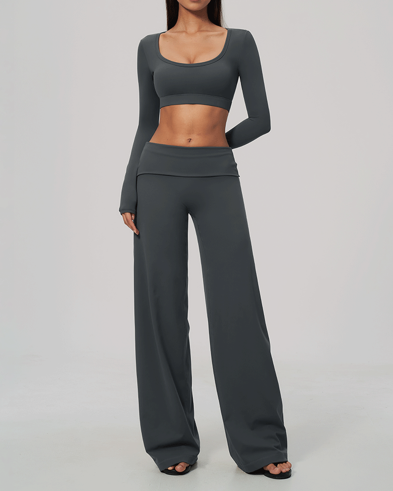 Foldover Waist Wide-Leg Performance Pants