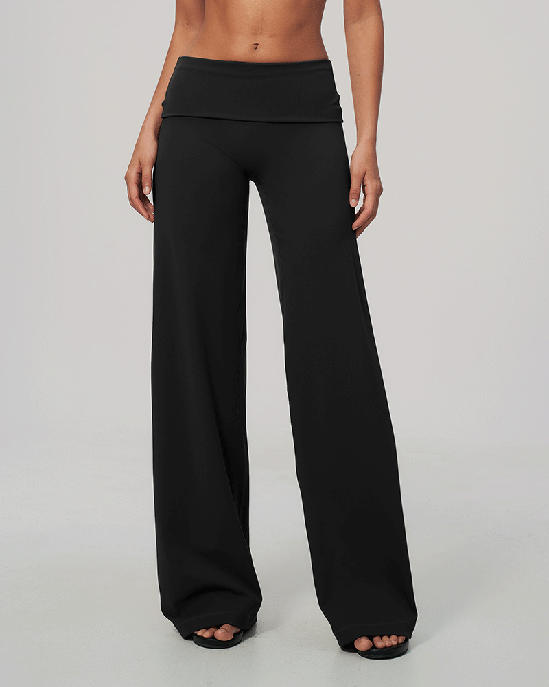 Foldover Waist Wide-Leg Performance Pants