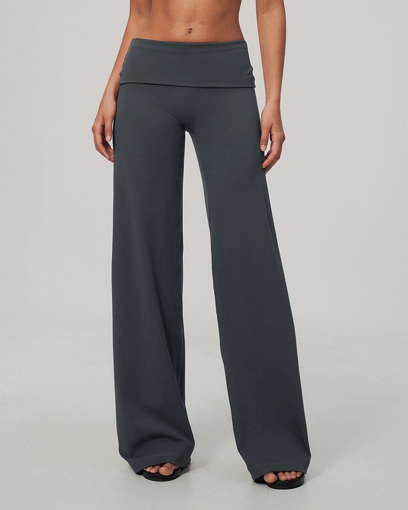 Foldover Waist Wide-Leg Performance Pants