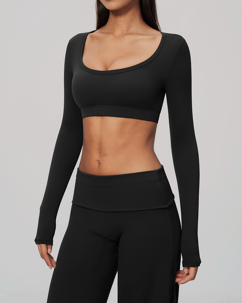 Sculpted U-Neck Cropped Long-Sleeve Top