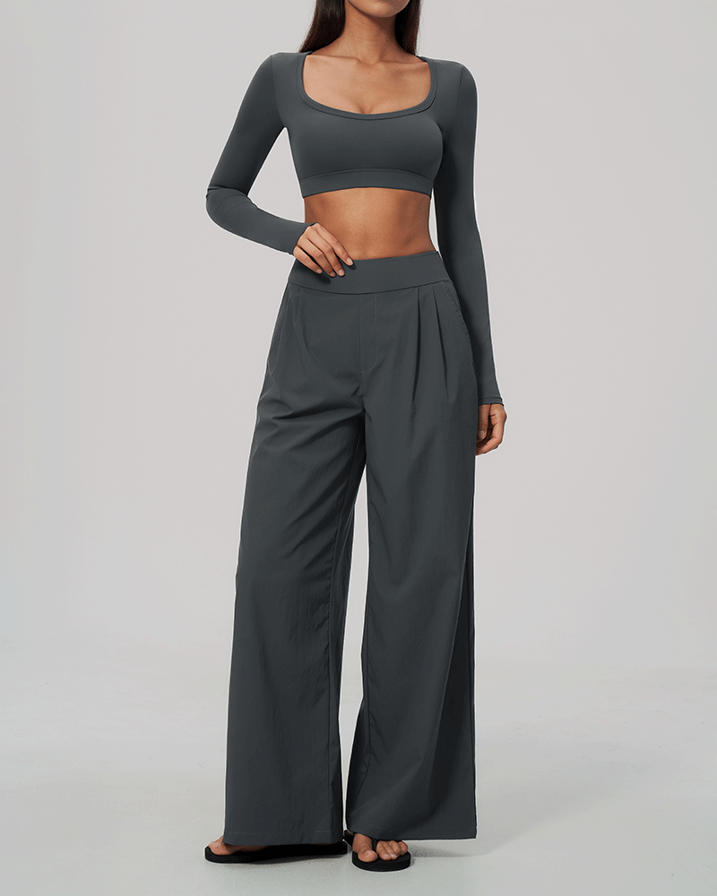 Sculpted U-Neck Cropped Long-Sleeve Top
