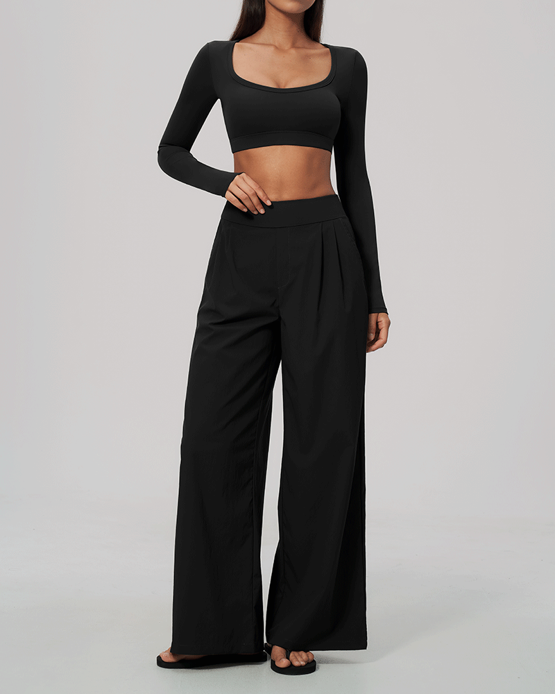 High-Waist Dual-Waistband Wide-Leg Pants