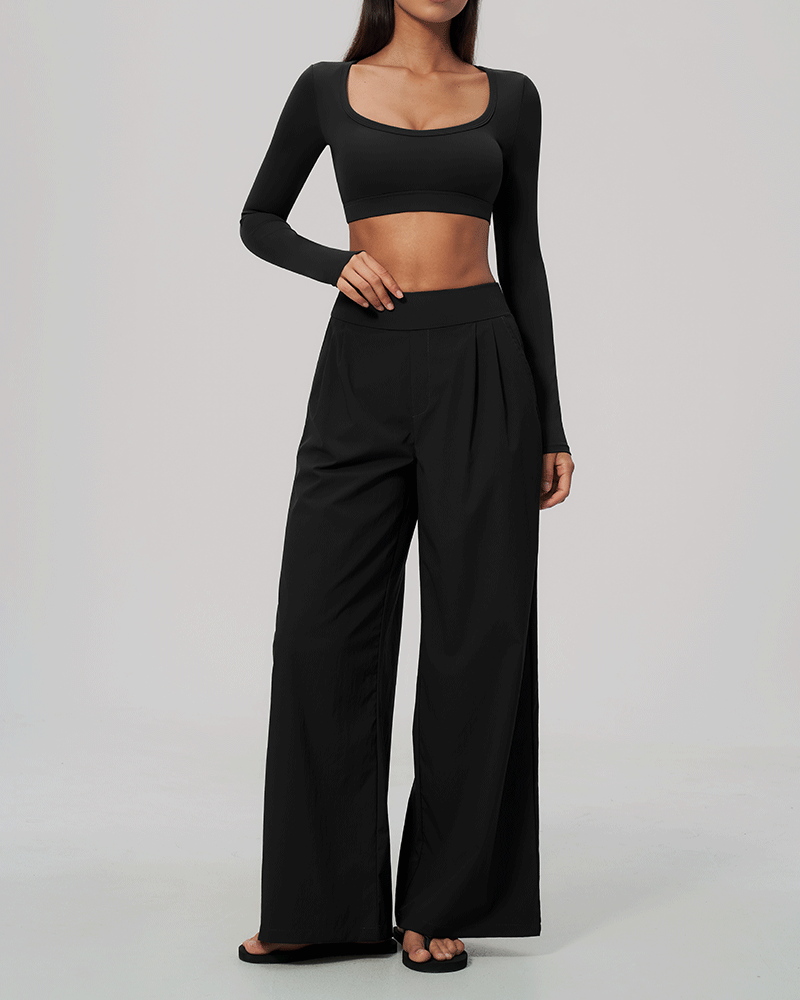 Sculpted U-Neck Cropped Long-Sleeve Top