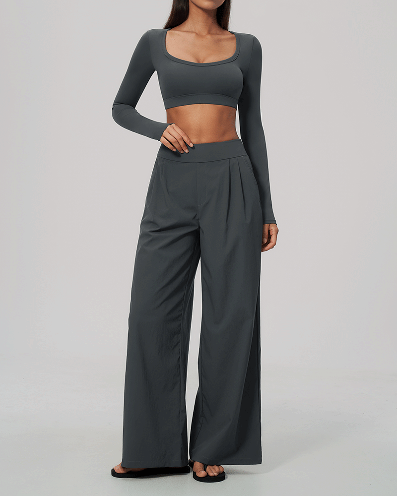 High-Waist Dual-Waistband Wide-Leg Pants