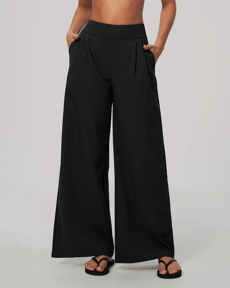 High-Waist Dual-Waistband Wide-Leg Pants