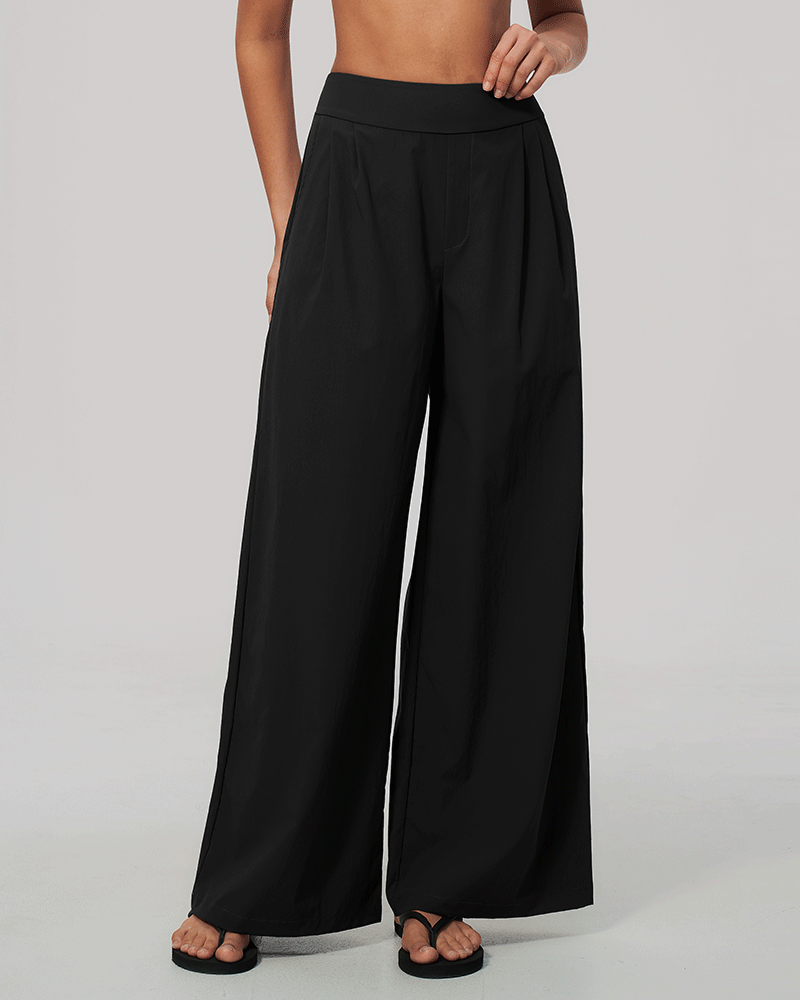 High-Waist Dual-Waistband Wide-Leg Pants