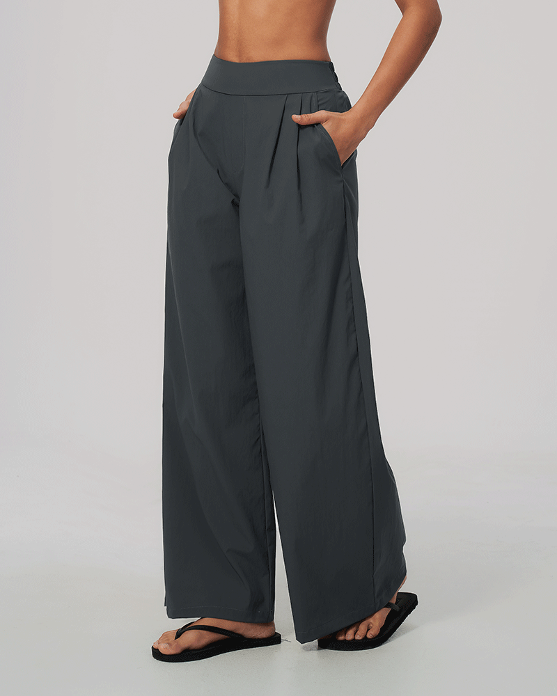 High-Waist Dual-Waistband Wide-Leg Pants