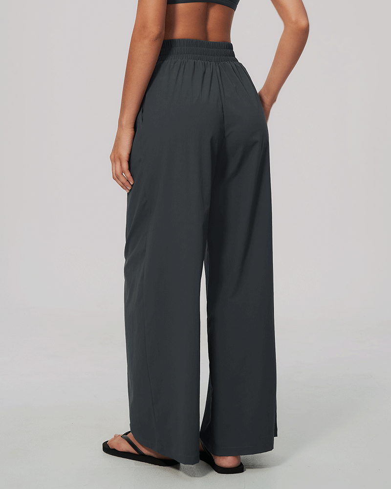 High-Waist Dual-Waistband Wide-Leg Pants