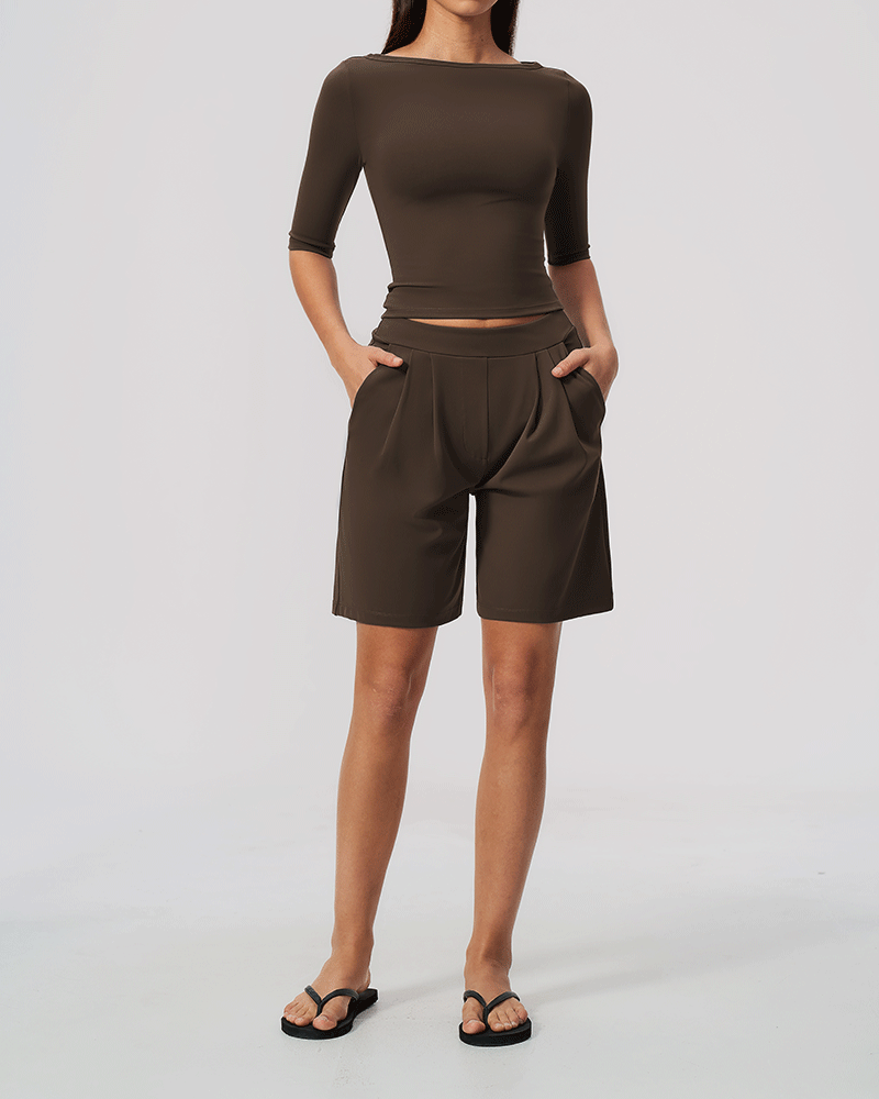 Brushed Sculpted Boat-Neck Yoga Top