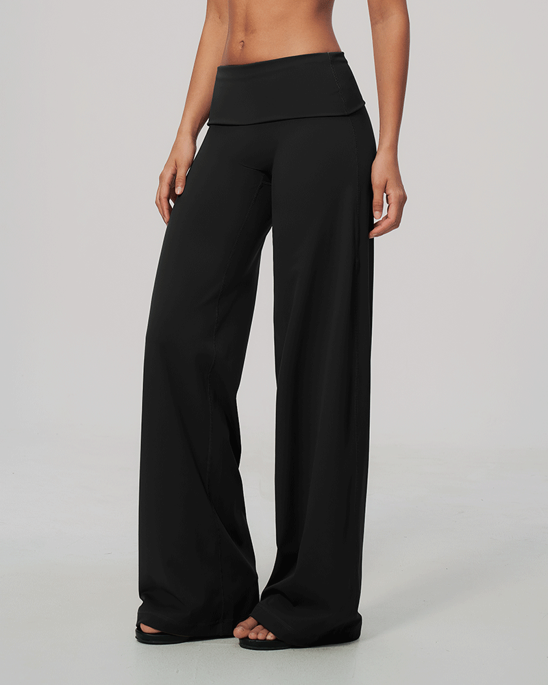 Foldover Waist Wide-Leg Performance Pants