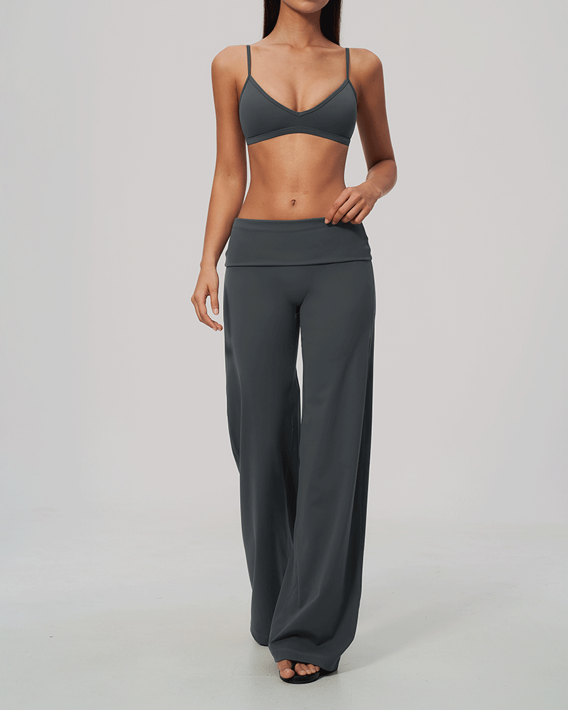 Foldover Waist Wide-Leg Performance Pants