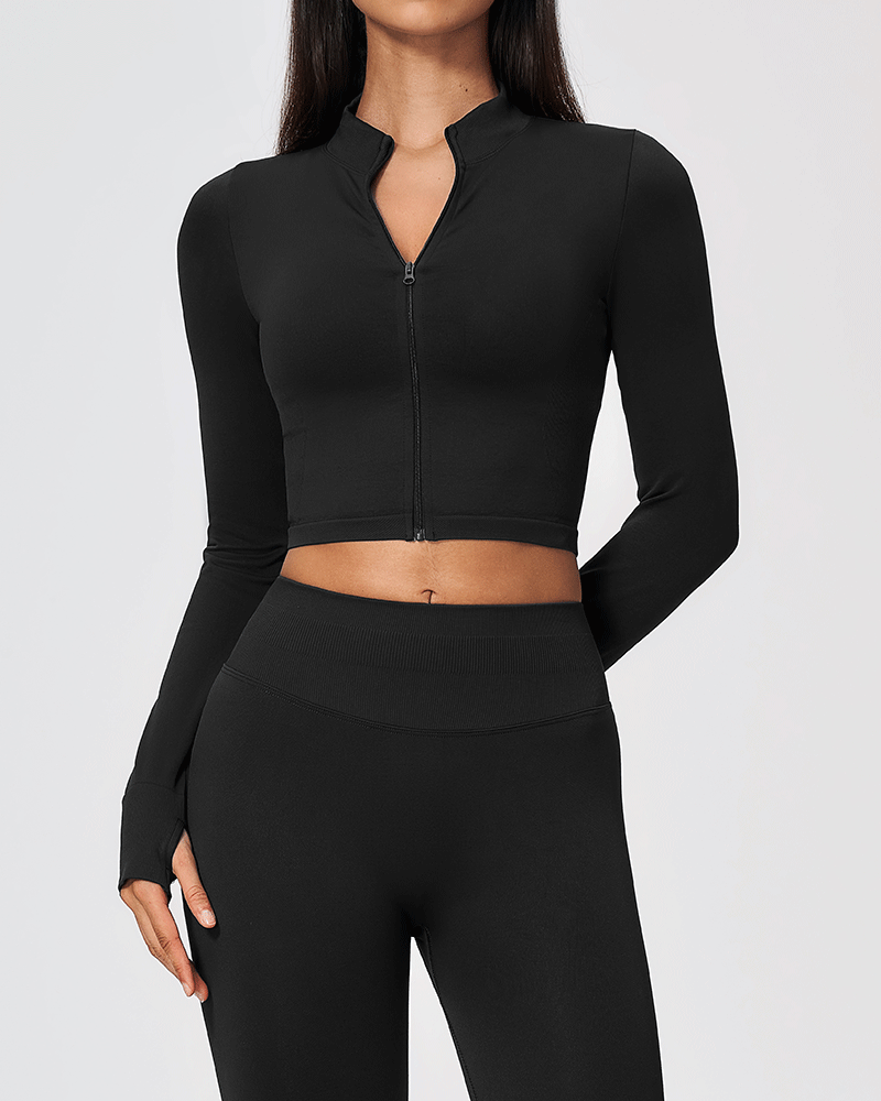 Sculpted Cropped Zip-Up Performance Jacket