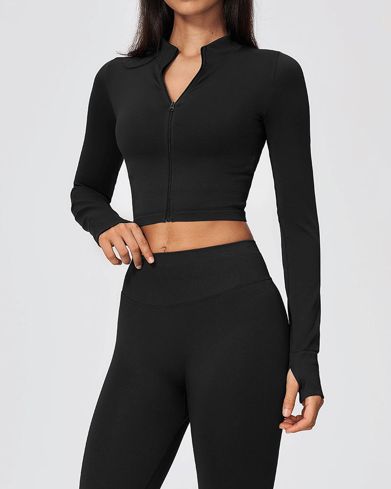 Sculpted Cropped Zip-Up Performance Jacket