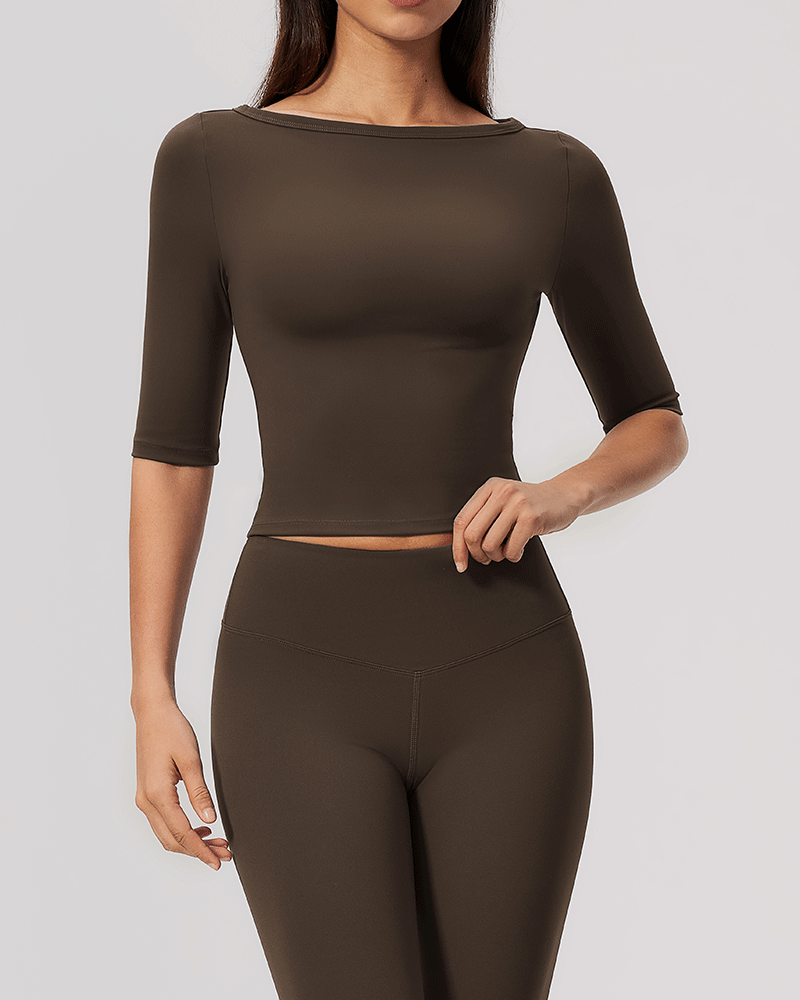 Brushed Sculpted Boat-Neck Yoga Top