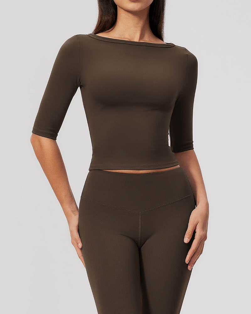 Brushed Sculpted Boat-Neck Yoga Top