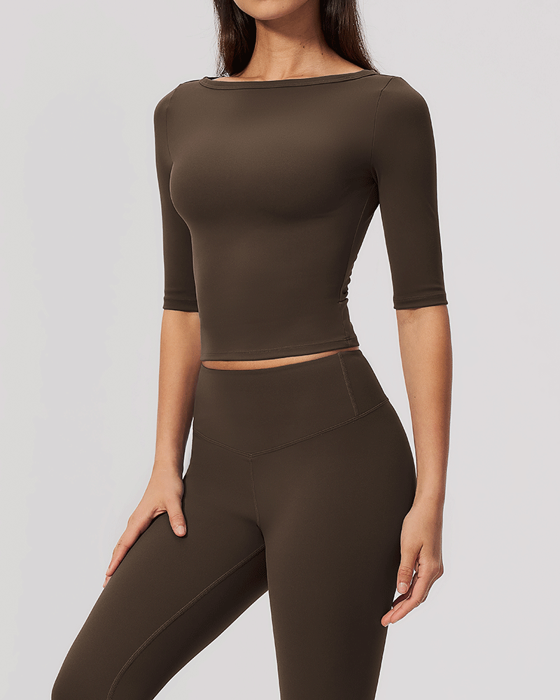 Brushed Sculpted Boat-Neck Yoga Top