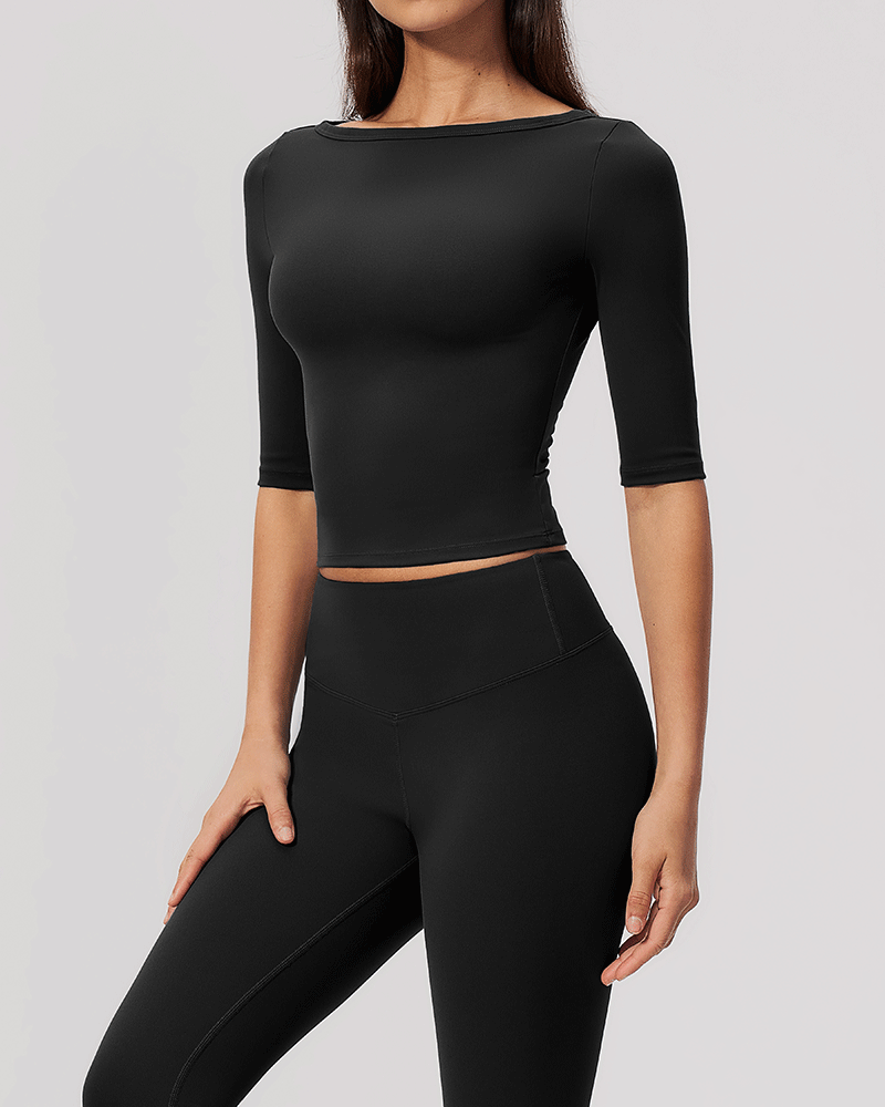 Brushed Sculpted Boat-Neck Yoga Top