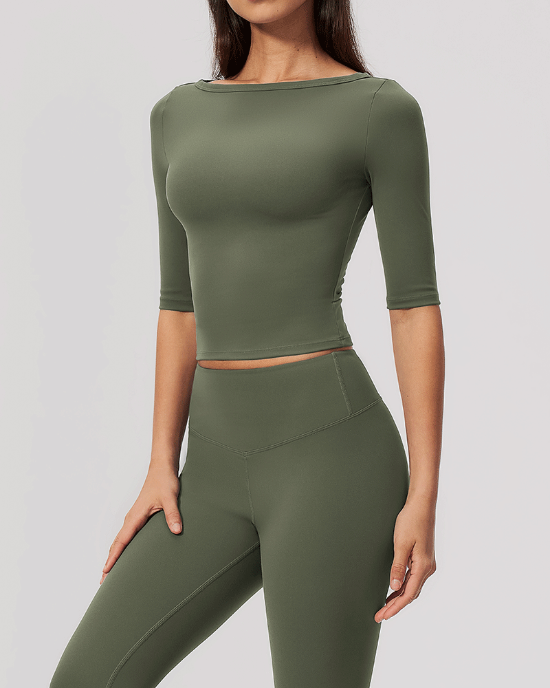 Brushed Sculpted Boat-Neck Yoga Top