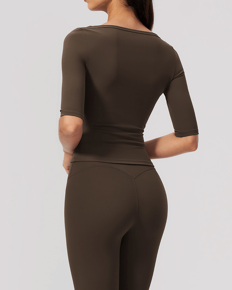 Brushed Sculpted Boat-Neck Yoga Top