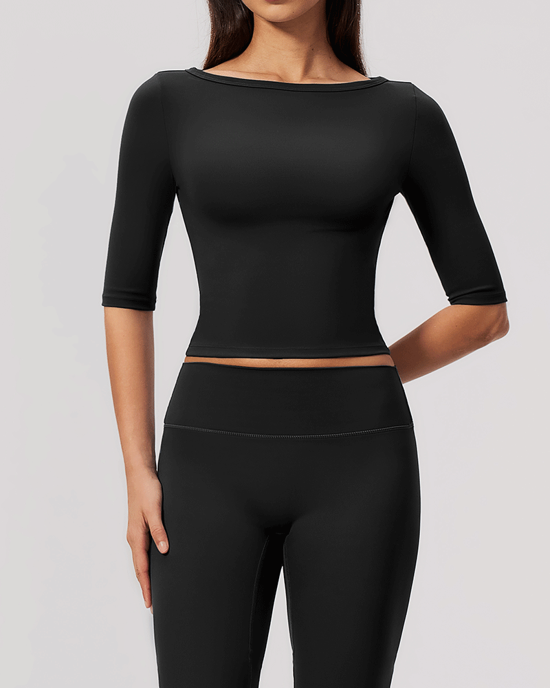 Brushed Sculpted Boat-Neck Yoga Top