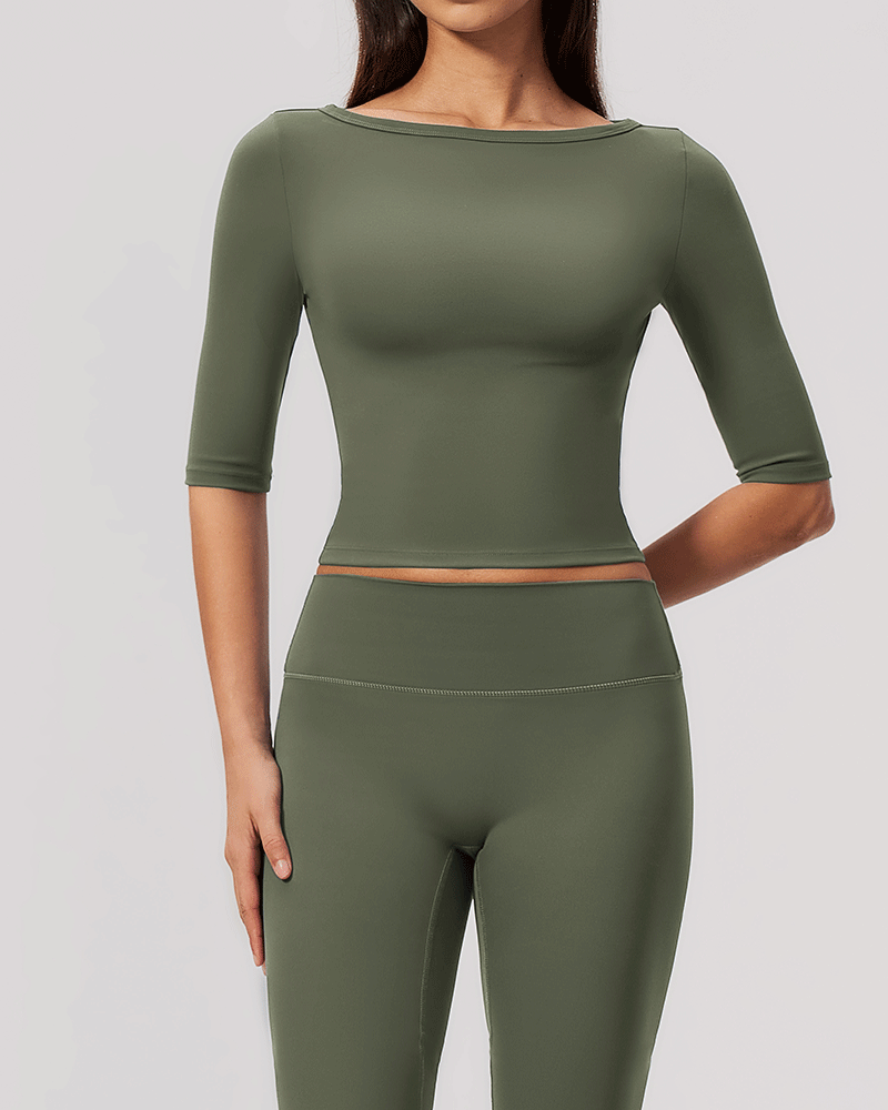 Brushed Sculpted Boat-Neck Yoga Top
