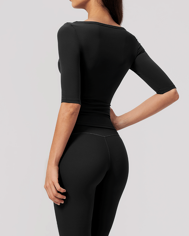 Brushed Sculpted Boat-Neck Yoga Top