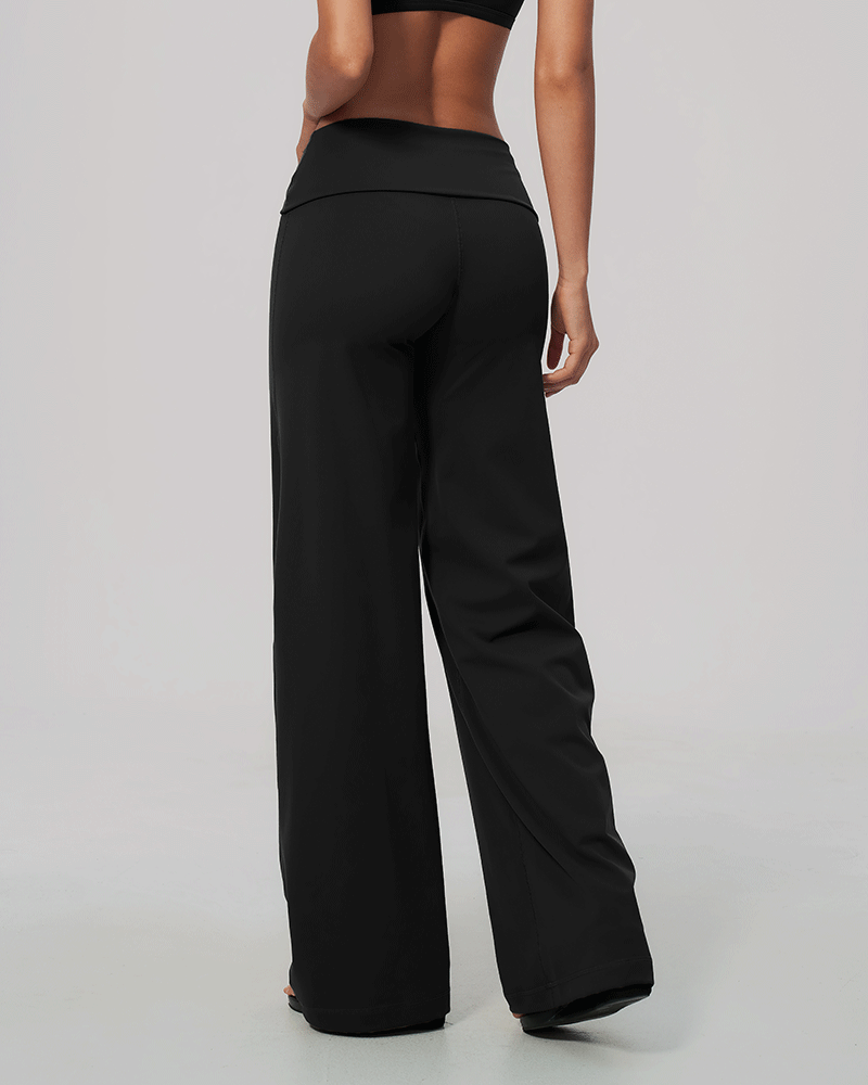 Foldover Waist Wide-Leg Performance Pants