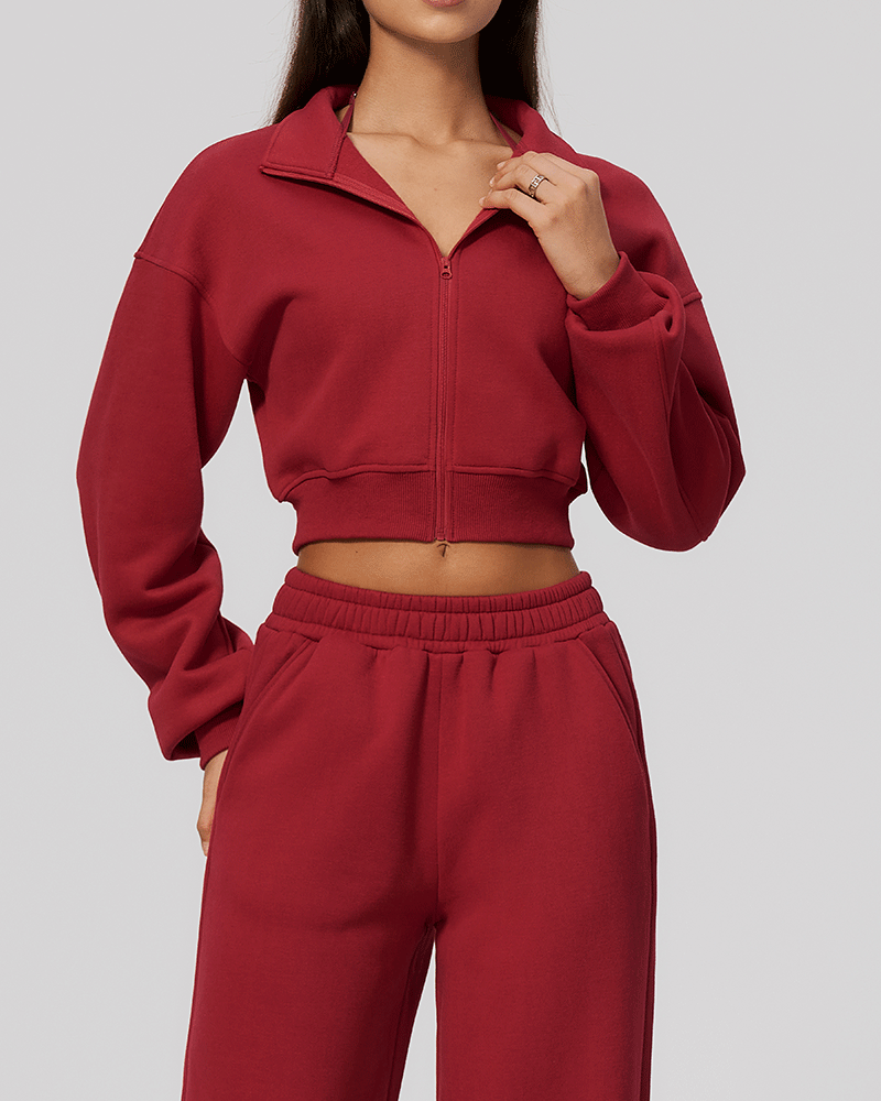 Cropped High-Neck Fleece-Lined Jacket