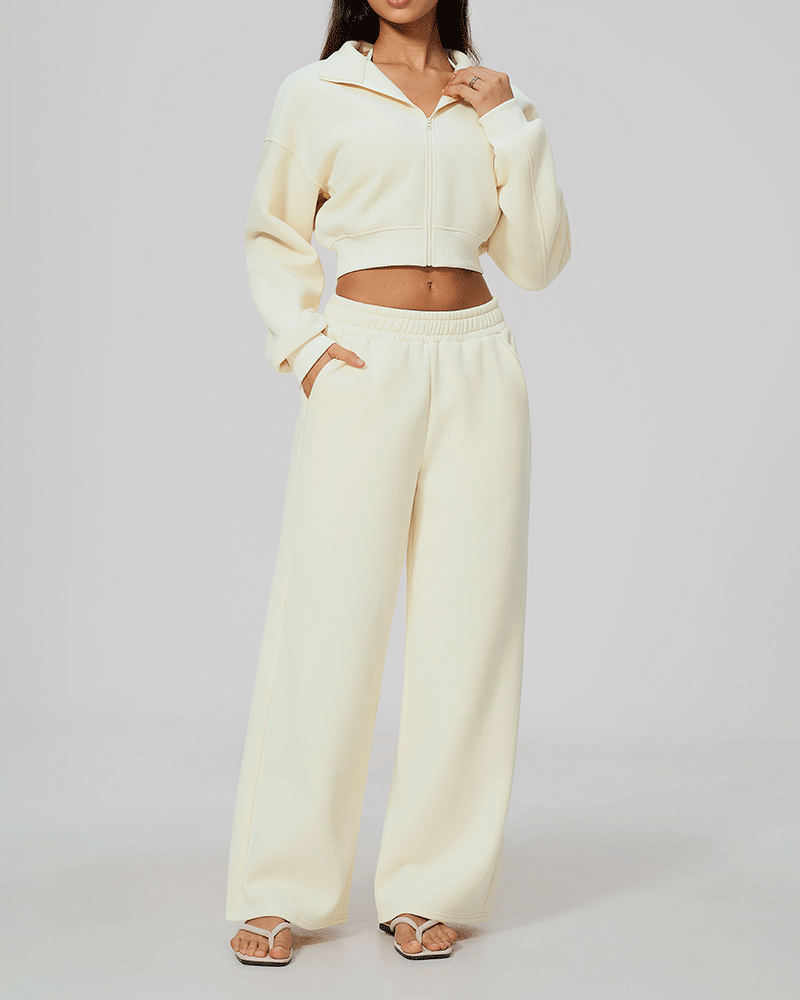 Cropped High-Neck Fleece-Lined Jacket