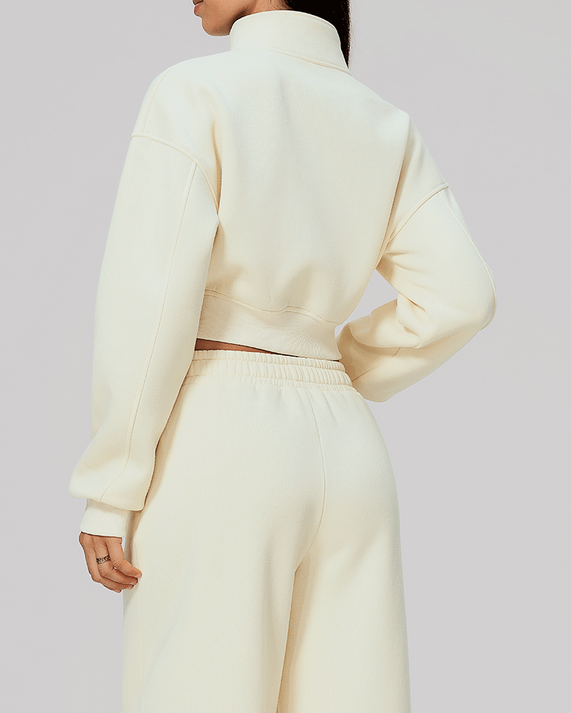 Cropped High-Neck Fleece-Lined Jacket