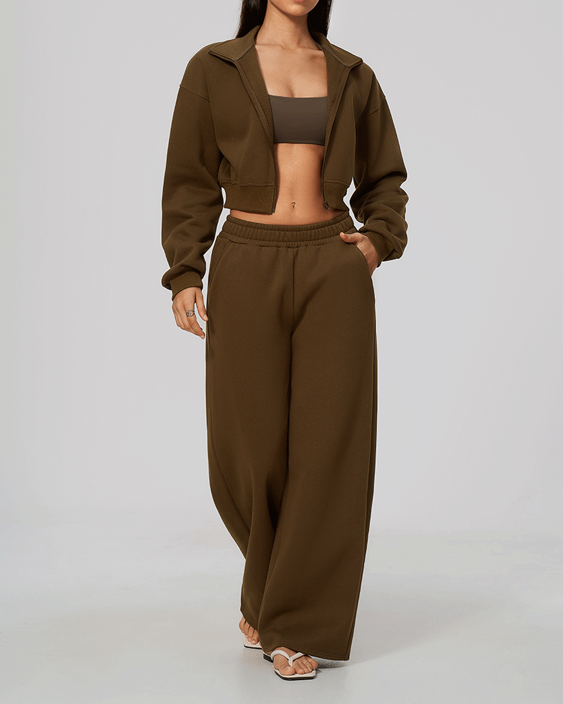 Cropped High-Neck Fleece-Lined Jacket