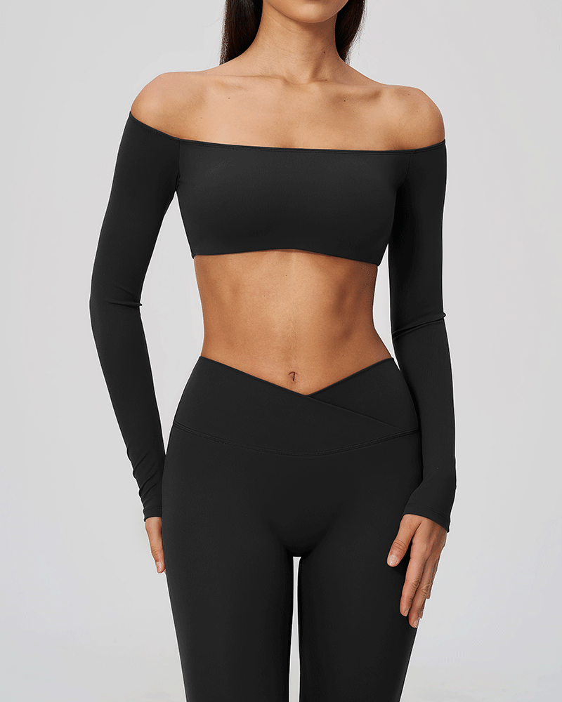 Cropped Off-Shoulder Long-Sleeve Top