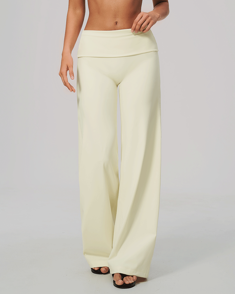 Foldover Waist Wide-Leg Performance Pants