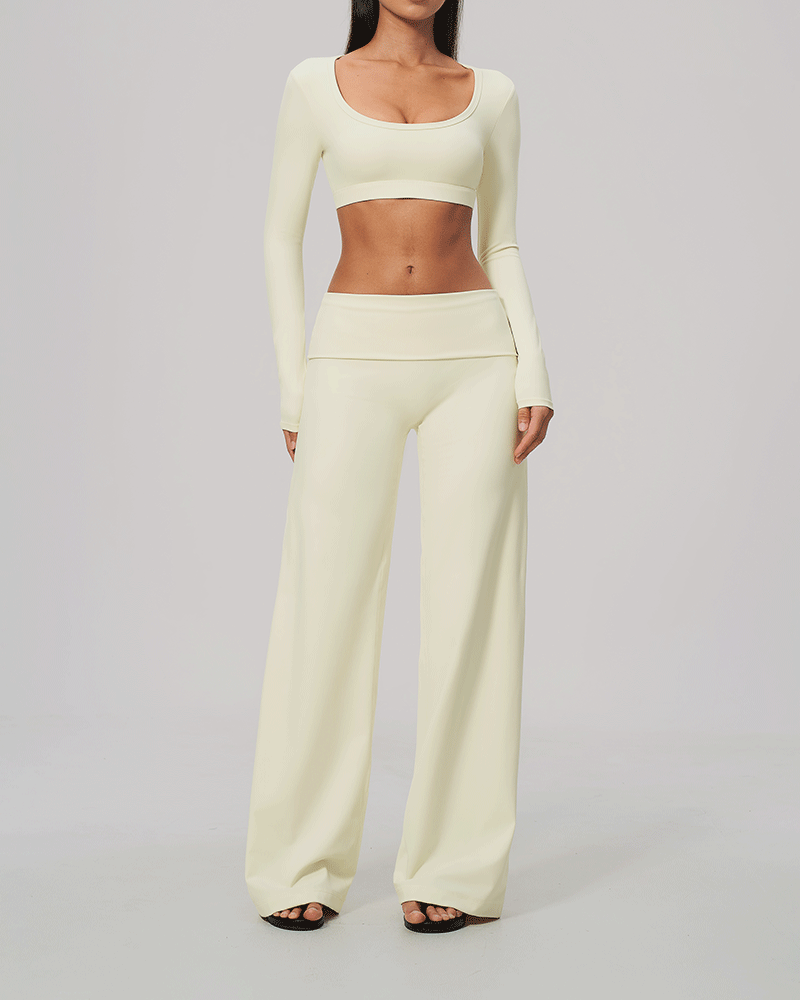 Foldover Waist Wide-Leg Performance Pants