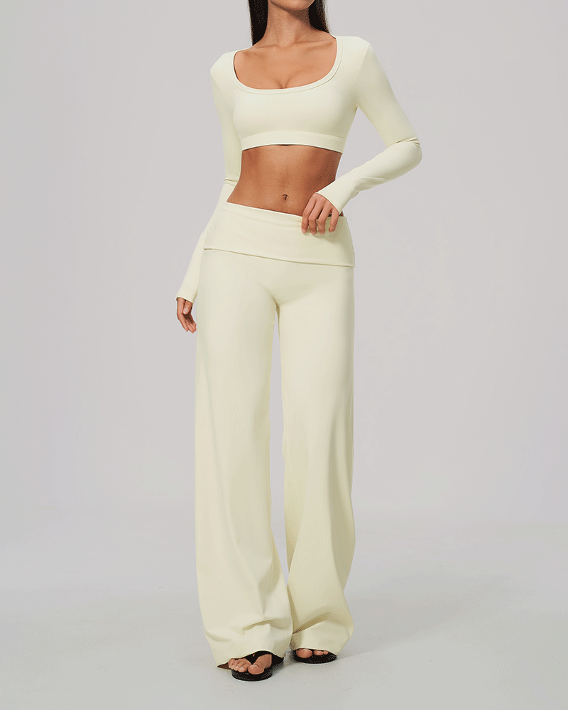 Sculpted U-Neck Cropped Long-Sleeve Top