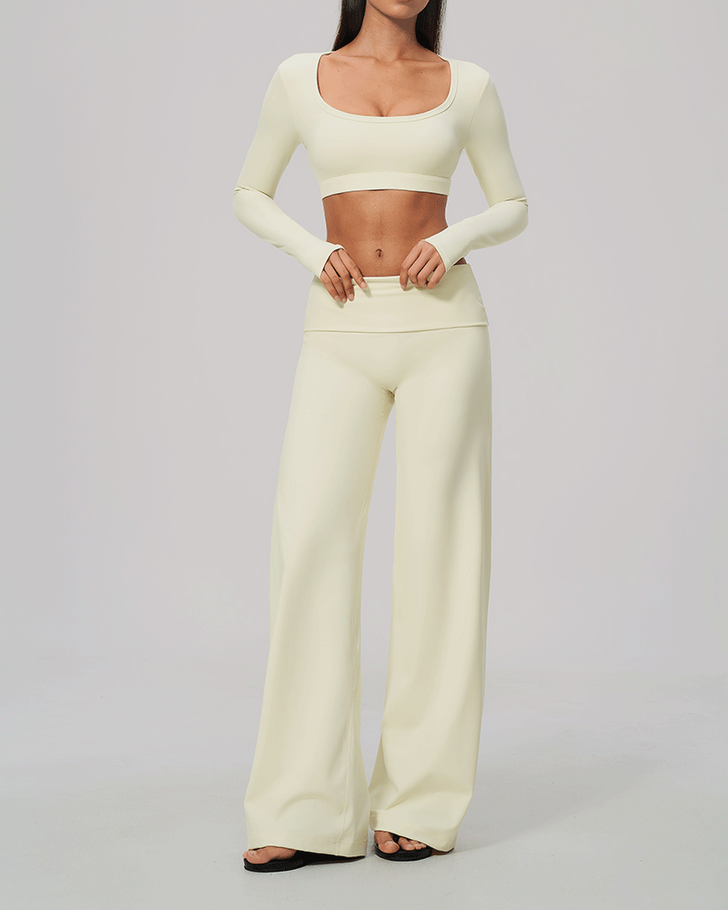 Sculpted U-Neck Cropped Long-Sleeve Top
