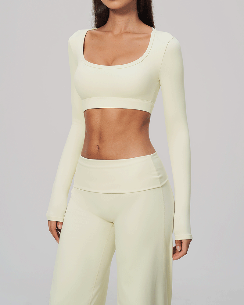 Sculpted U-Neck Cropped Long-Sleeve Top