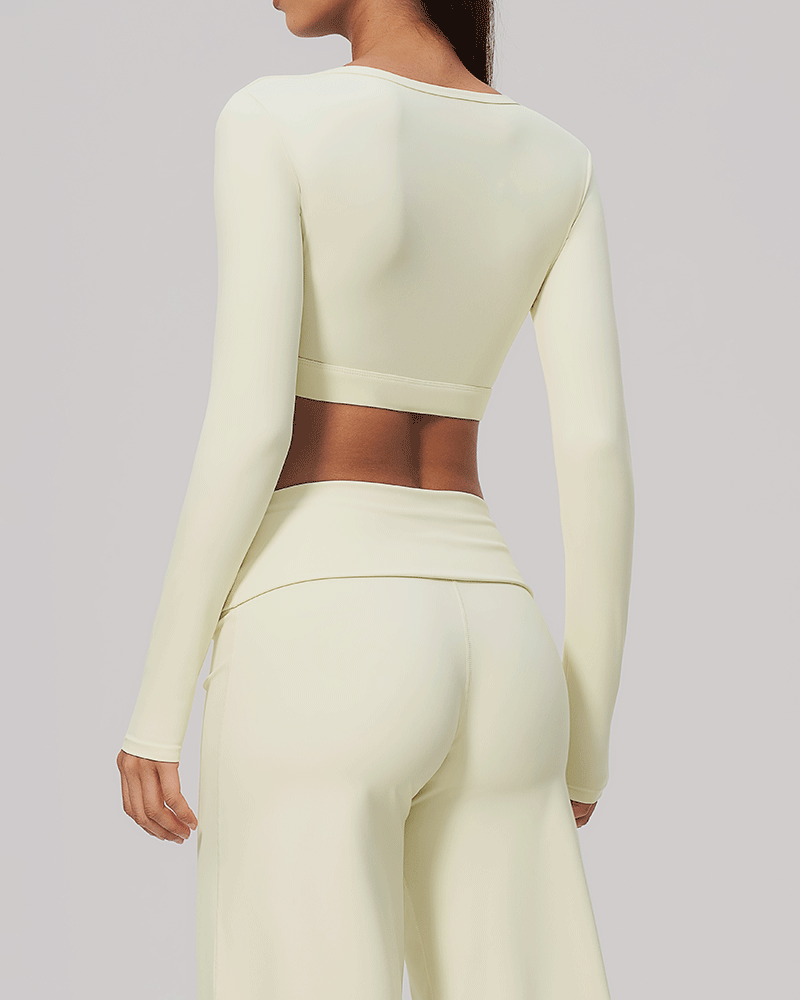 Sculpted U-Neck Cropped Long-Sleeve Top