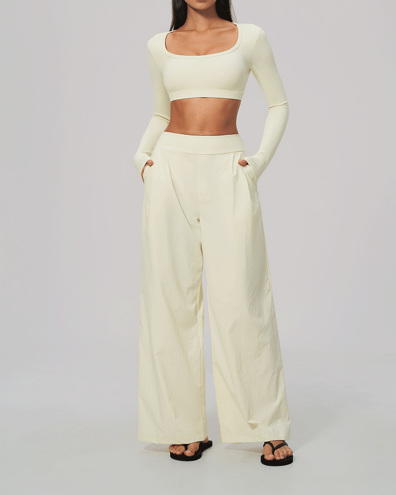 High-Waist Dual-Waistband Wide-Leg Pants