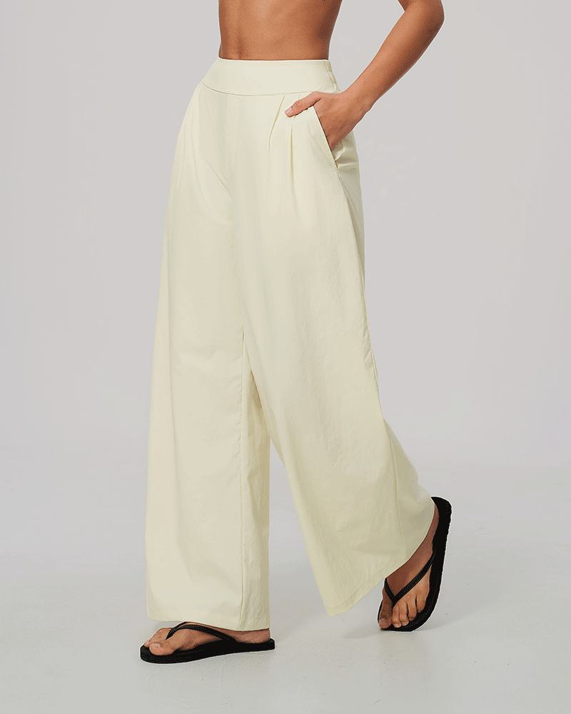 High-Waist Dual-Waistband Wide-Leg Pants