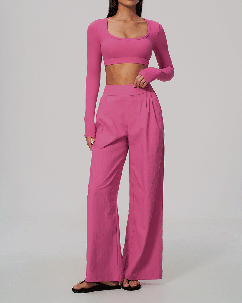Sculpted U-Neck Cropped Long-Sleeve Top
