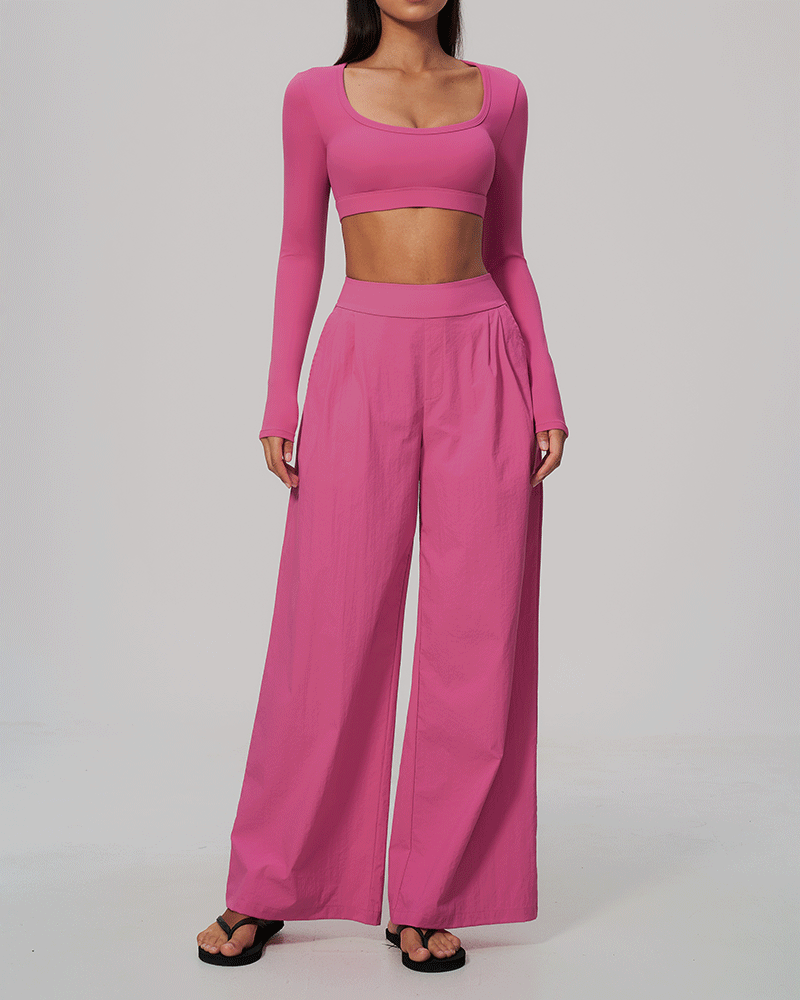 Sculpted U-Neck Cropped Long-Sleeve Top